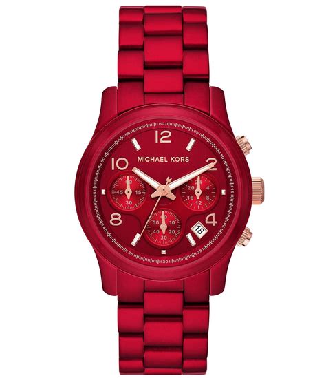 michael kors runway red-coated watch|Michael Kors oversized runway watch.